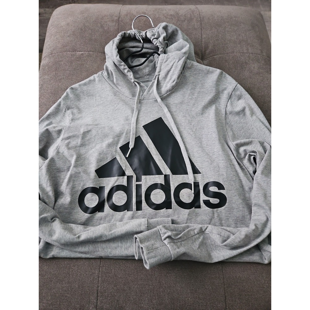 Adidas Women's Heather Gray Lightweight Hoodie Logo Graphic Pullover L